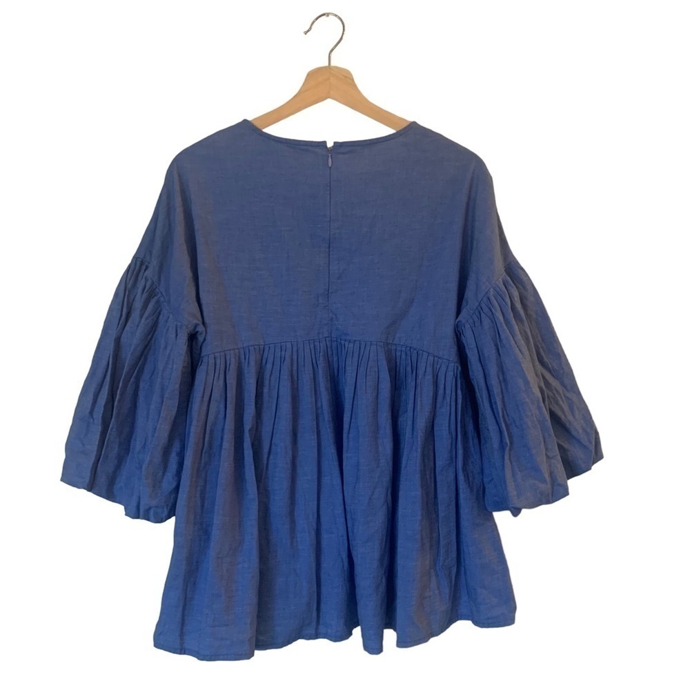 Anthropologie Liana Shirt Blue Red Size Small Balloon Sleeve Boho Embroidered - Picture 8 of 11